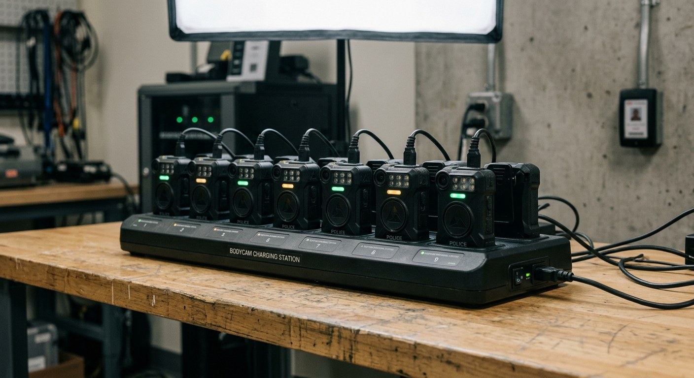 New Mexico body camera charging dock station with multiple cameras docked