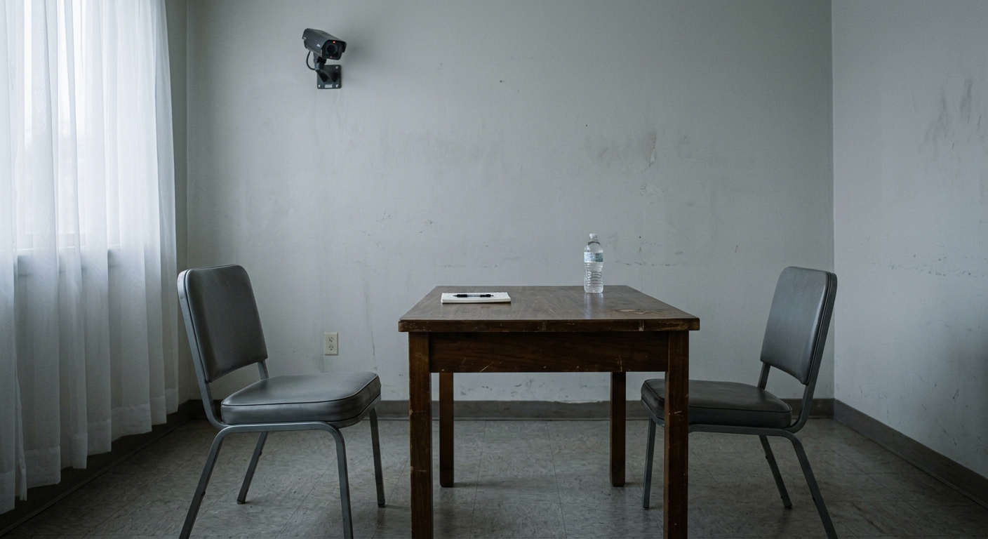 Nevada police interview room with a table, two chairs, and a wall-mounted camera