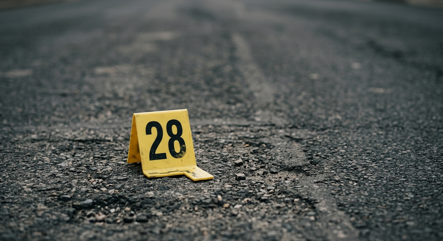Utah yellow police evidence marker with a number on a road surface
