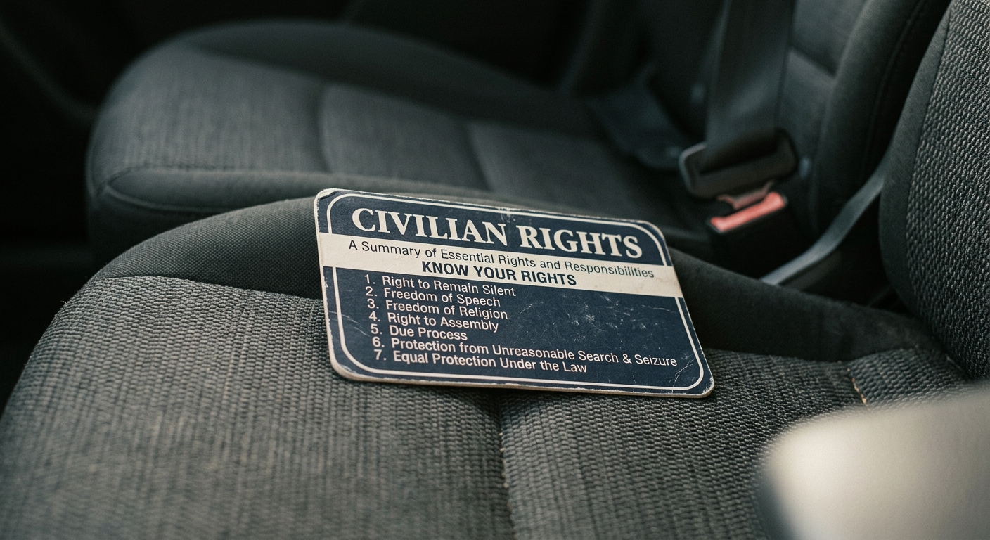 Delaware civilian rights card or pocket constitution booklet lying on a car seat
