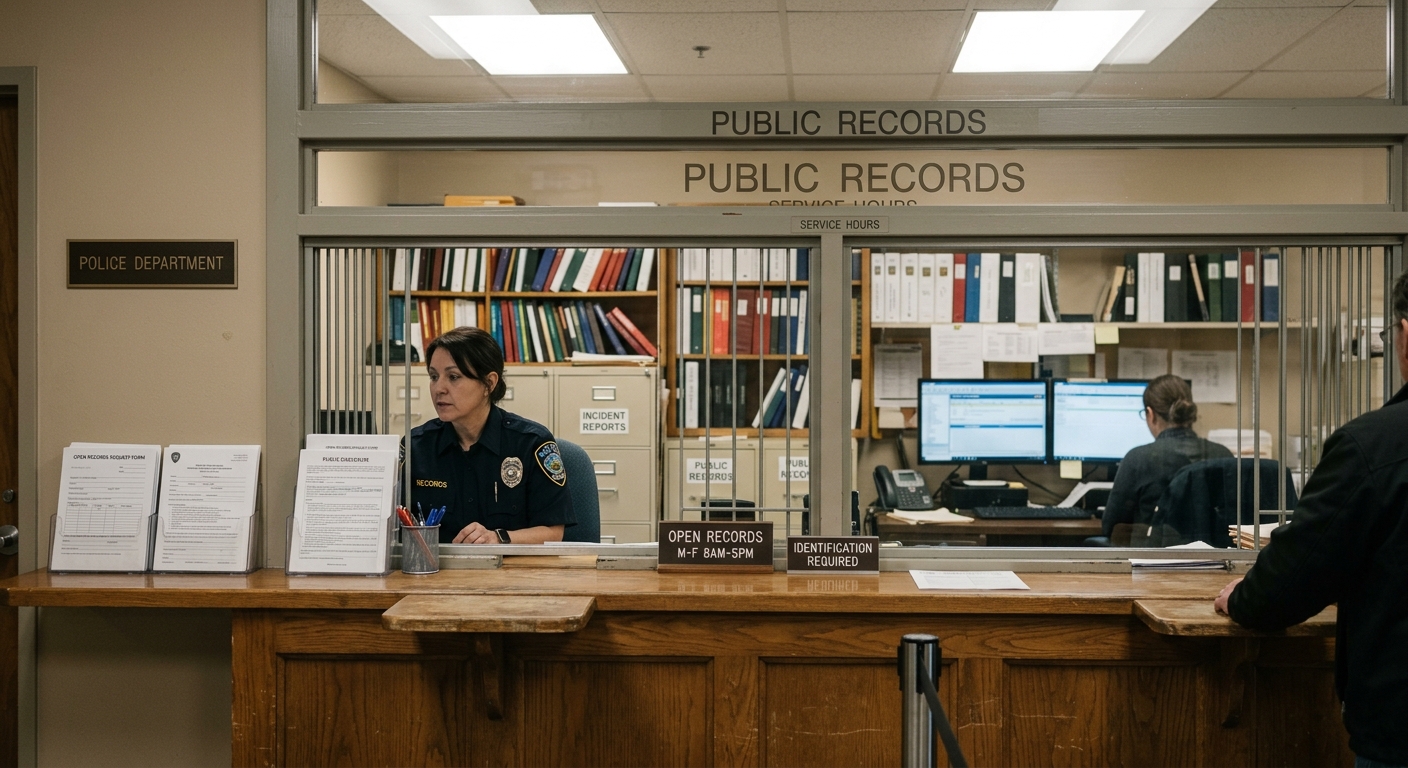 Alaska police department open records office counter with a service window