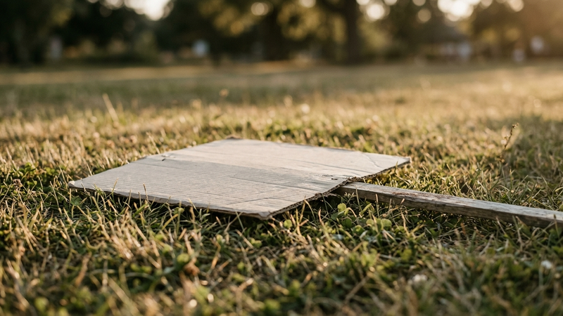 New York protest sign lying on grass after a demonstration, no people visible