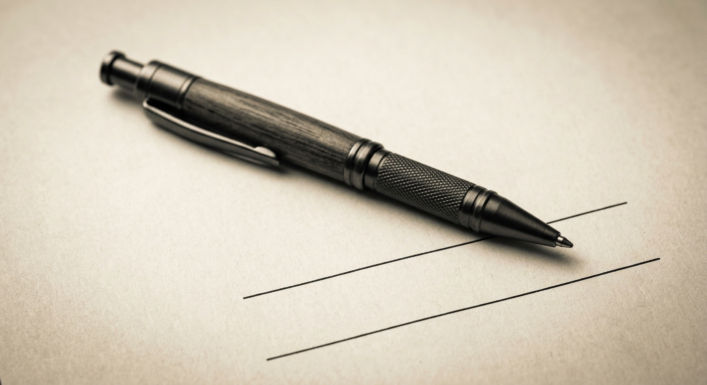 a document showing two blank signature lines with a pen resting across them