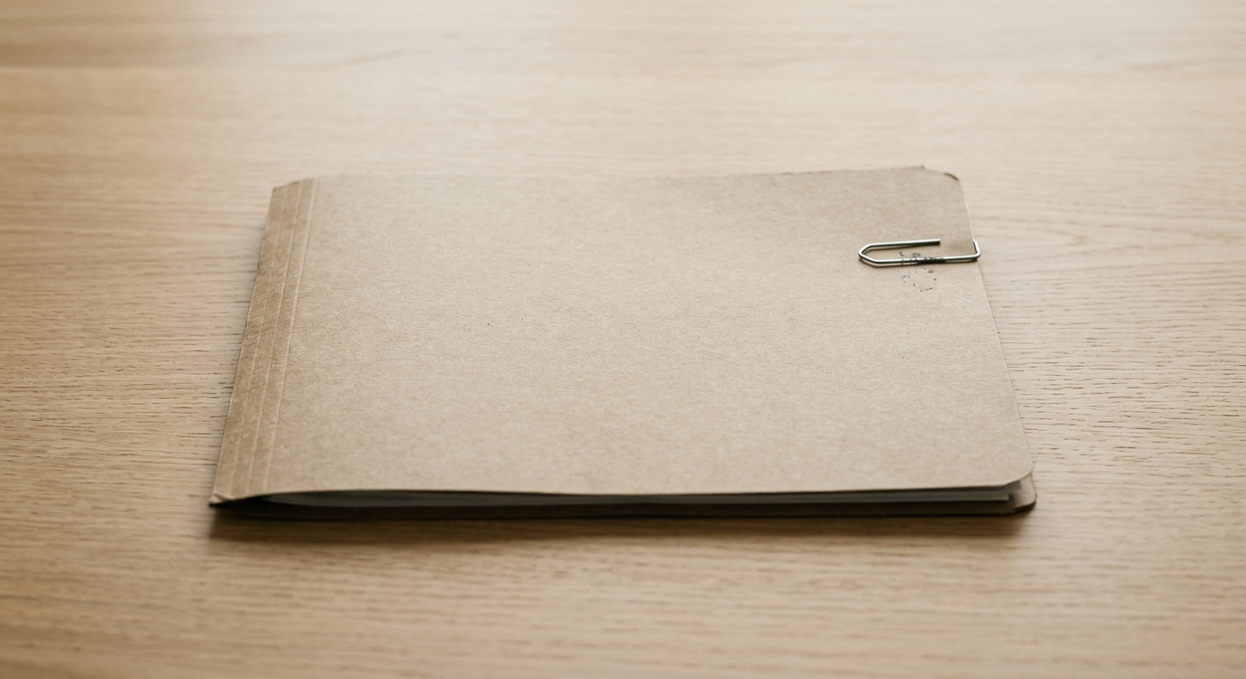 Nevada closed file folder with a single paper clip on a clean light wood desk