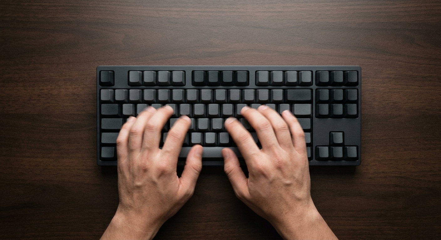 Hands typing on a mechanical keyboard viewed from above