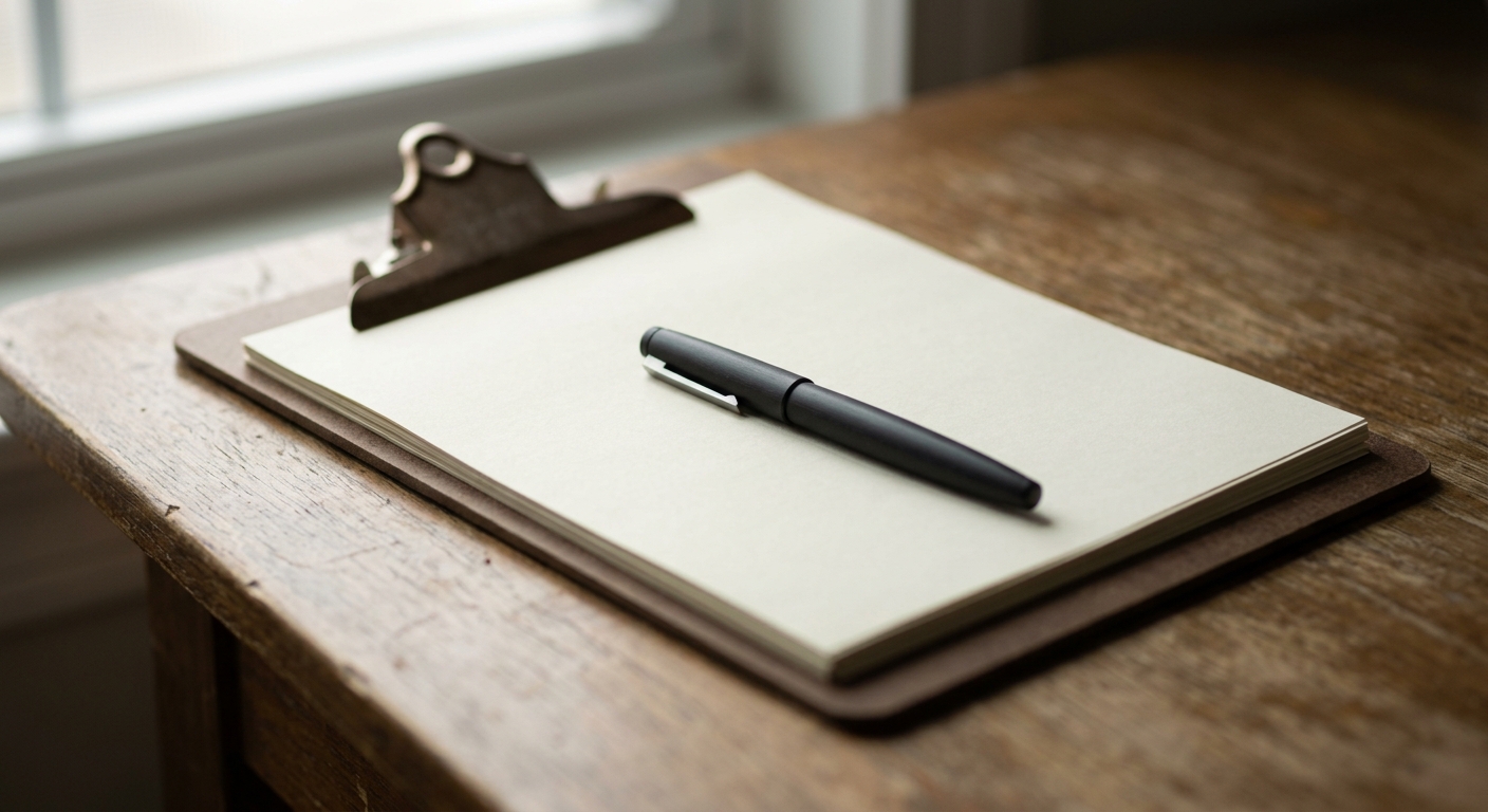 a printed court order on a clipboard with a pen, no people