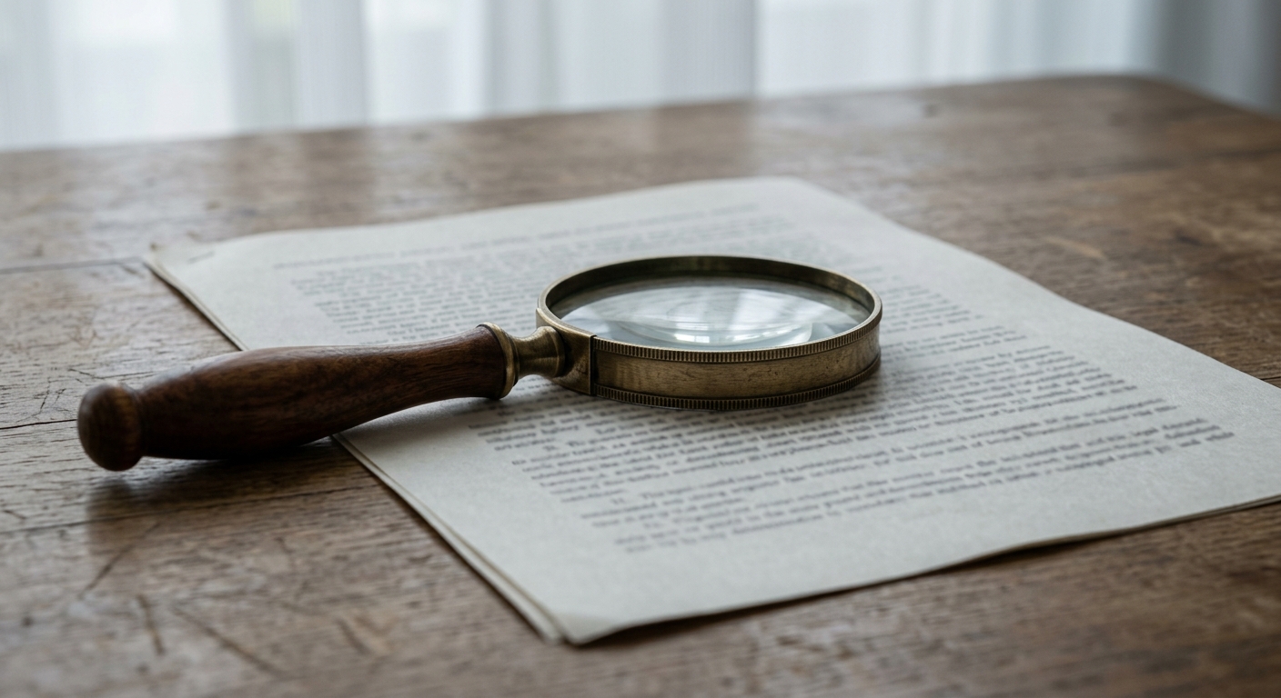 a magnifying glass resting on a printed legal document on a desk