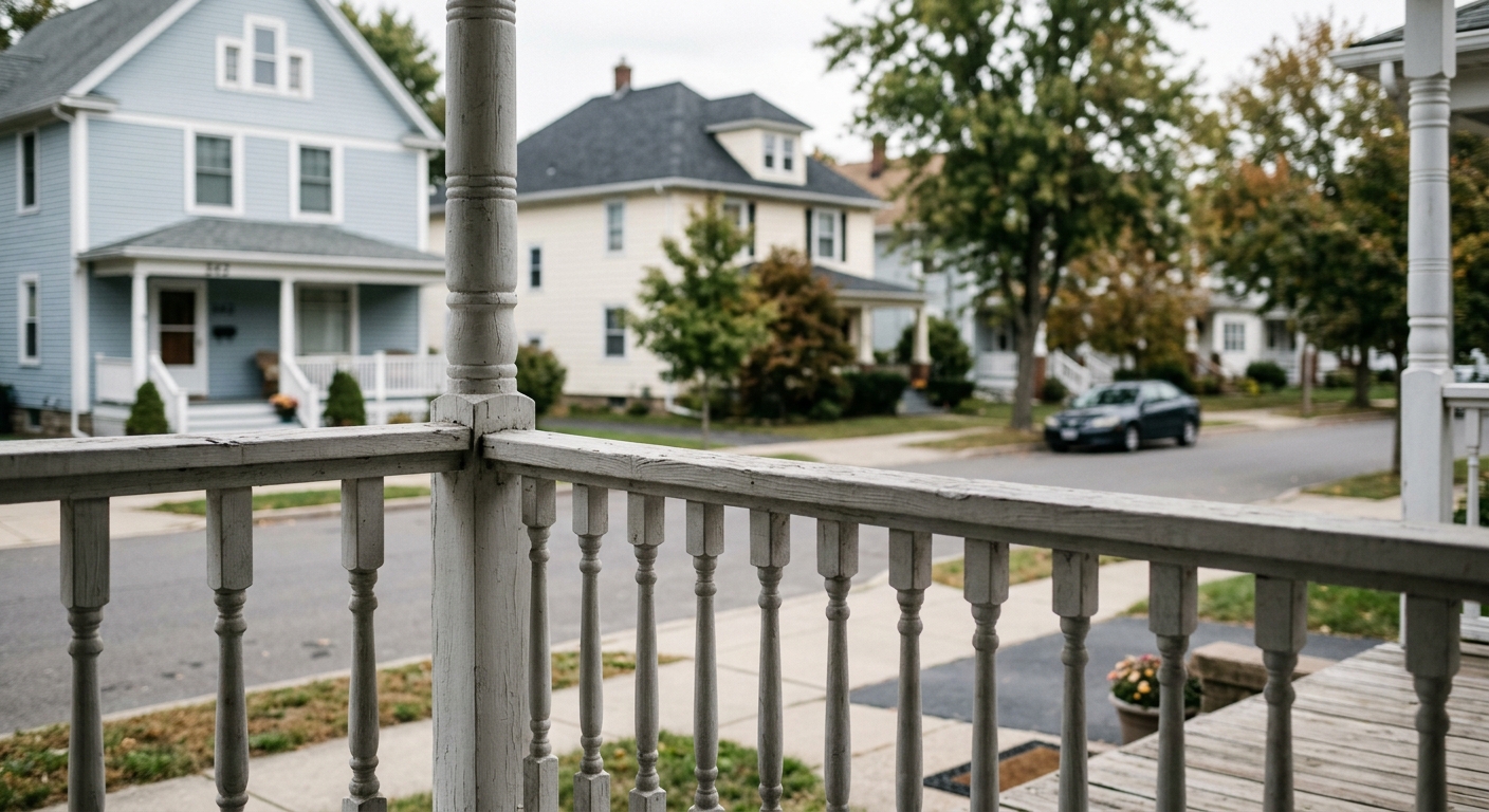 View of a neighborhood street from a residential porch