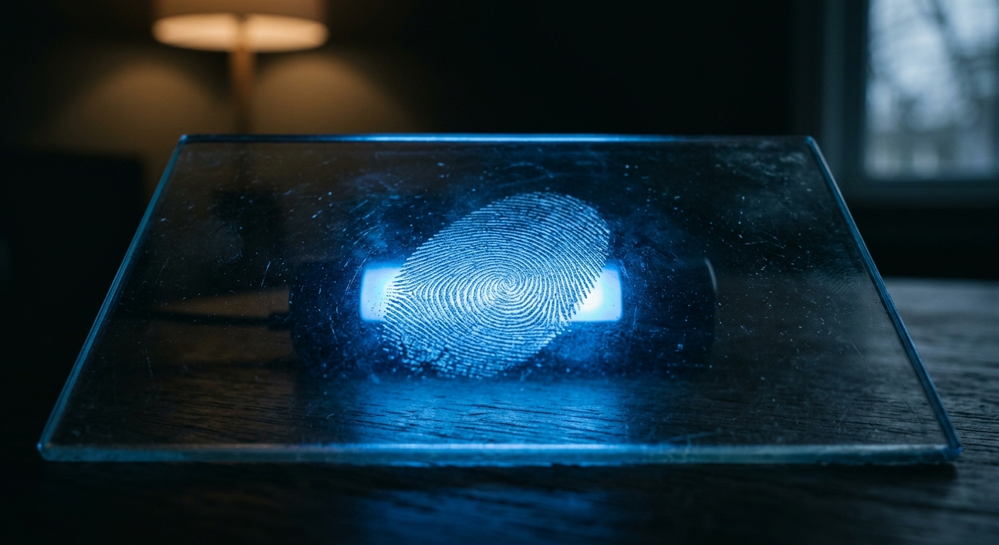 Fingerprint scan under blue light representing biometric data privacy
