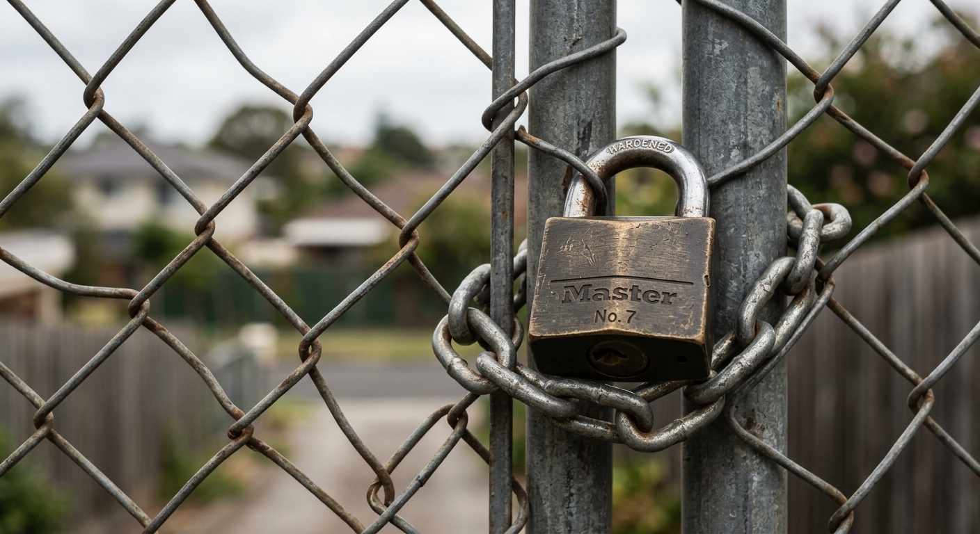 Padlock on a fence representing security and access protection