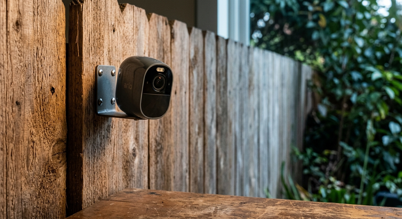 Nevada neighbor fence line with a security camera visible on one side pointing toward t