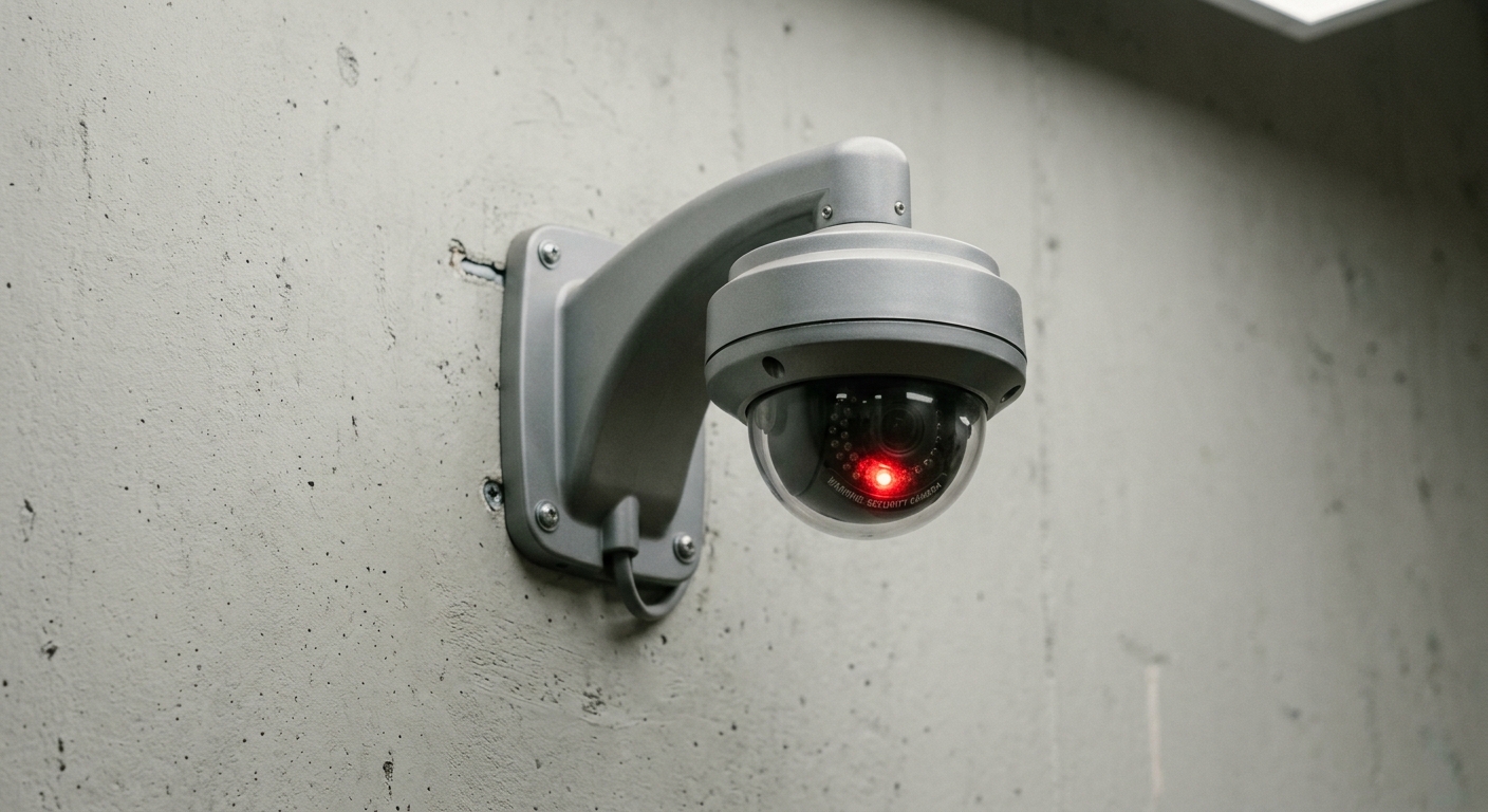 Illinois dummy security camera with a blinking red led mounted on a wall bracket