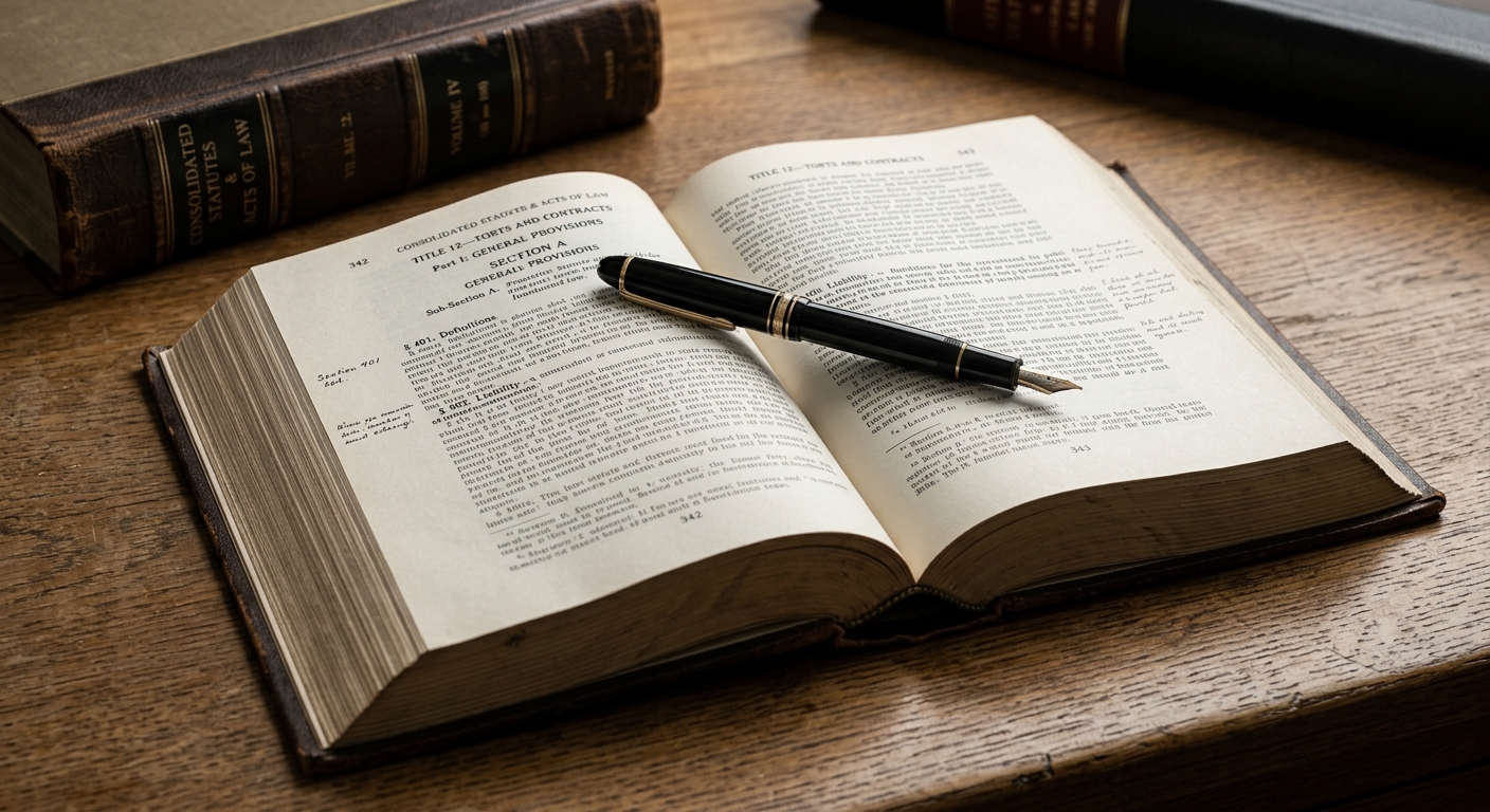 Federal pen resting on an open legal statute book