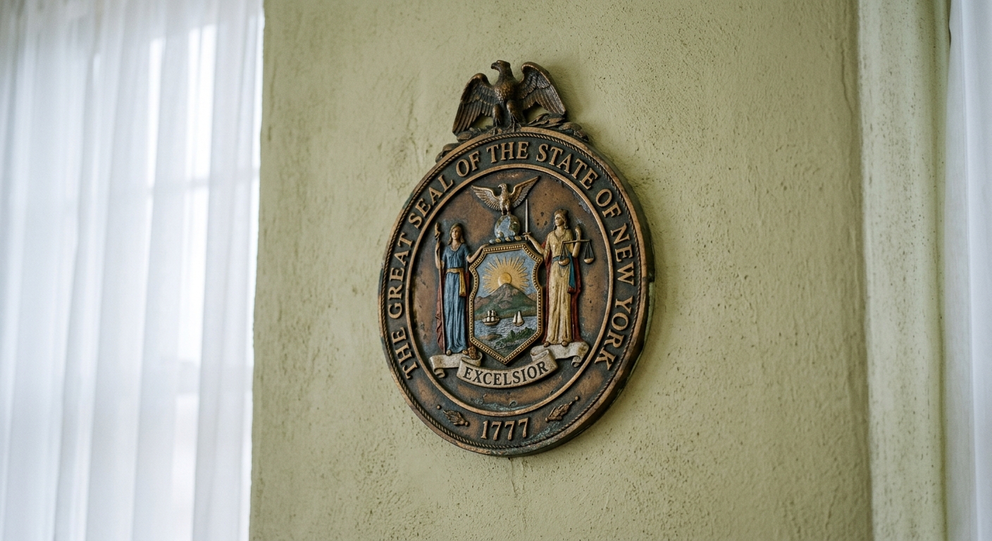 state seal or government emblem on a wall