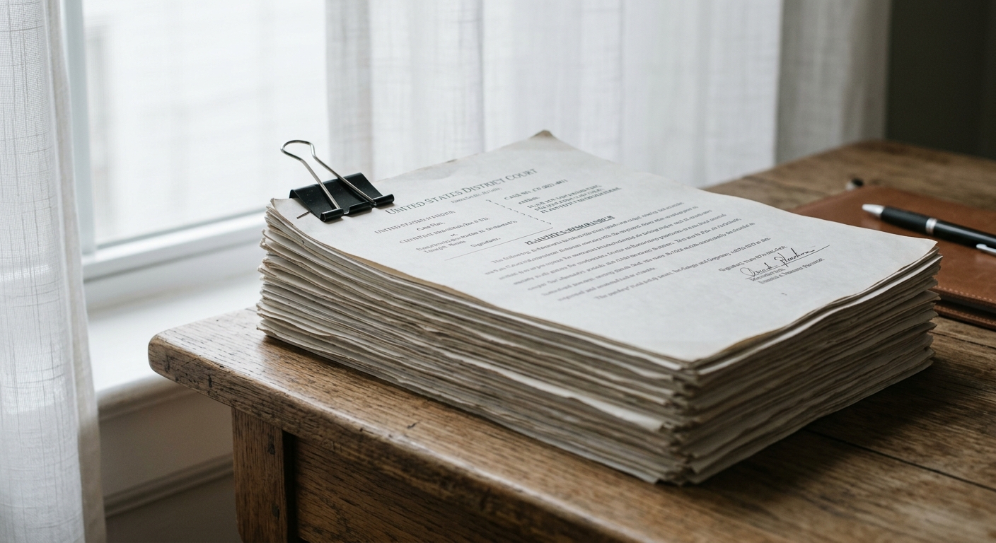 slip and fall: stack of court documents held together with a binder clip