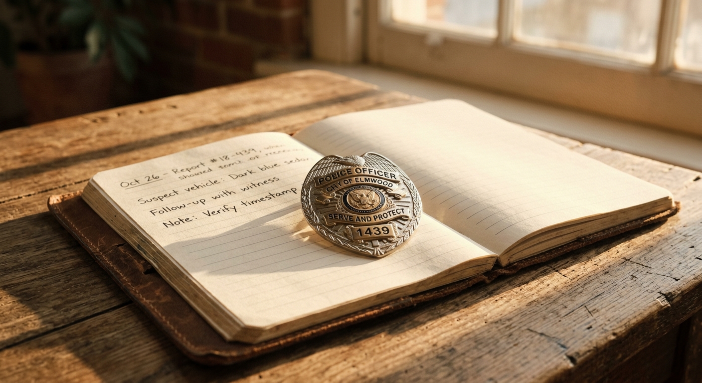 slip and fall: police badge resting on a notebook