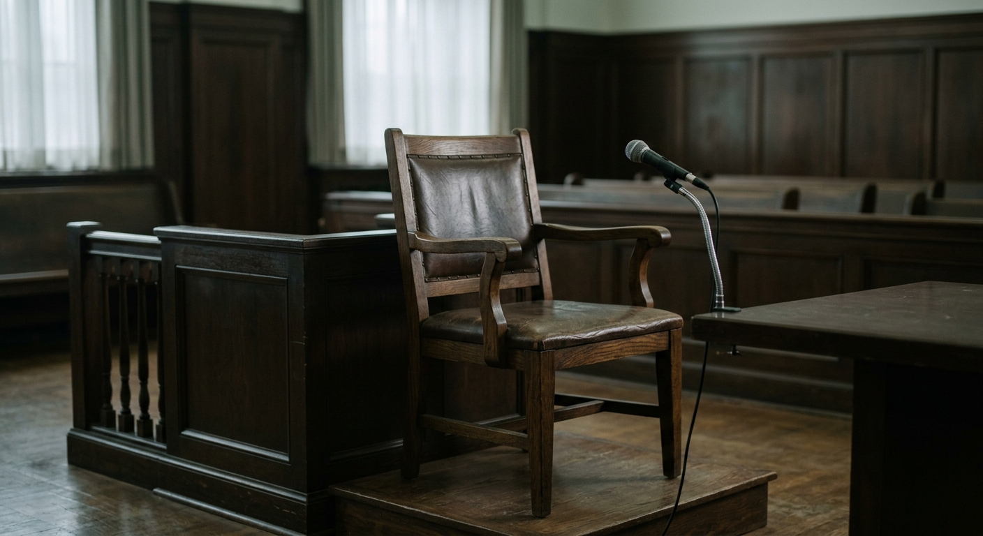slip and fall: witness chair in a courtroom with a microphone