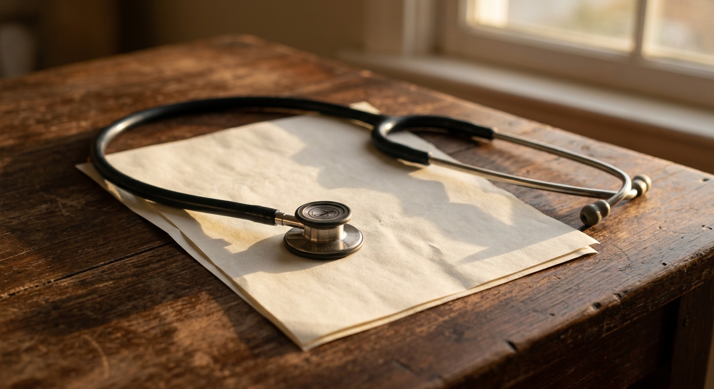 a hospital bill and a stethoscope resting on a desk