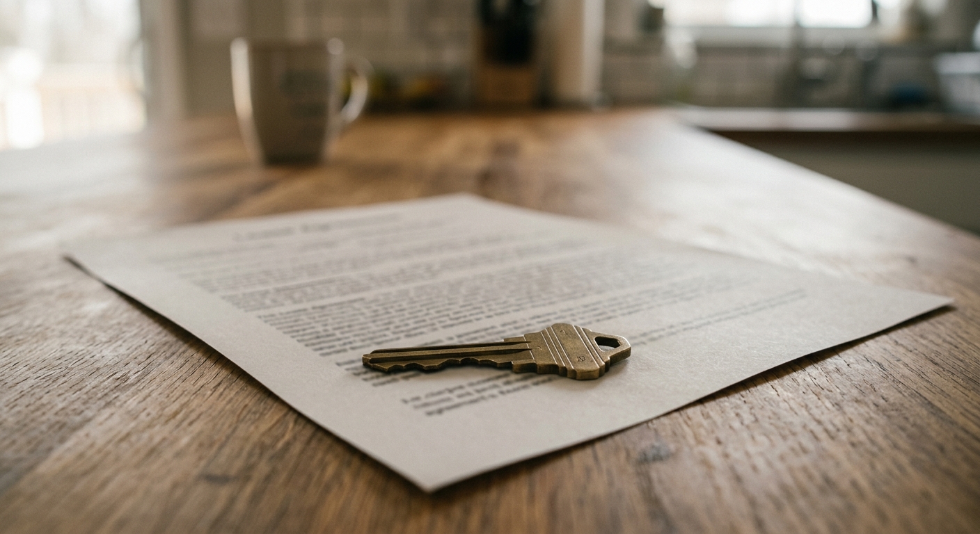 Squatters rights a single house key lying on a printed lease agreement document