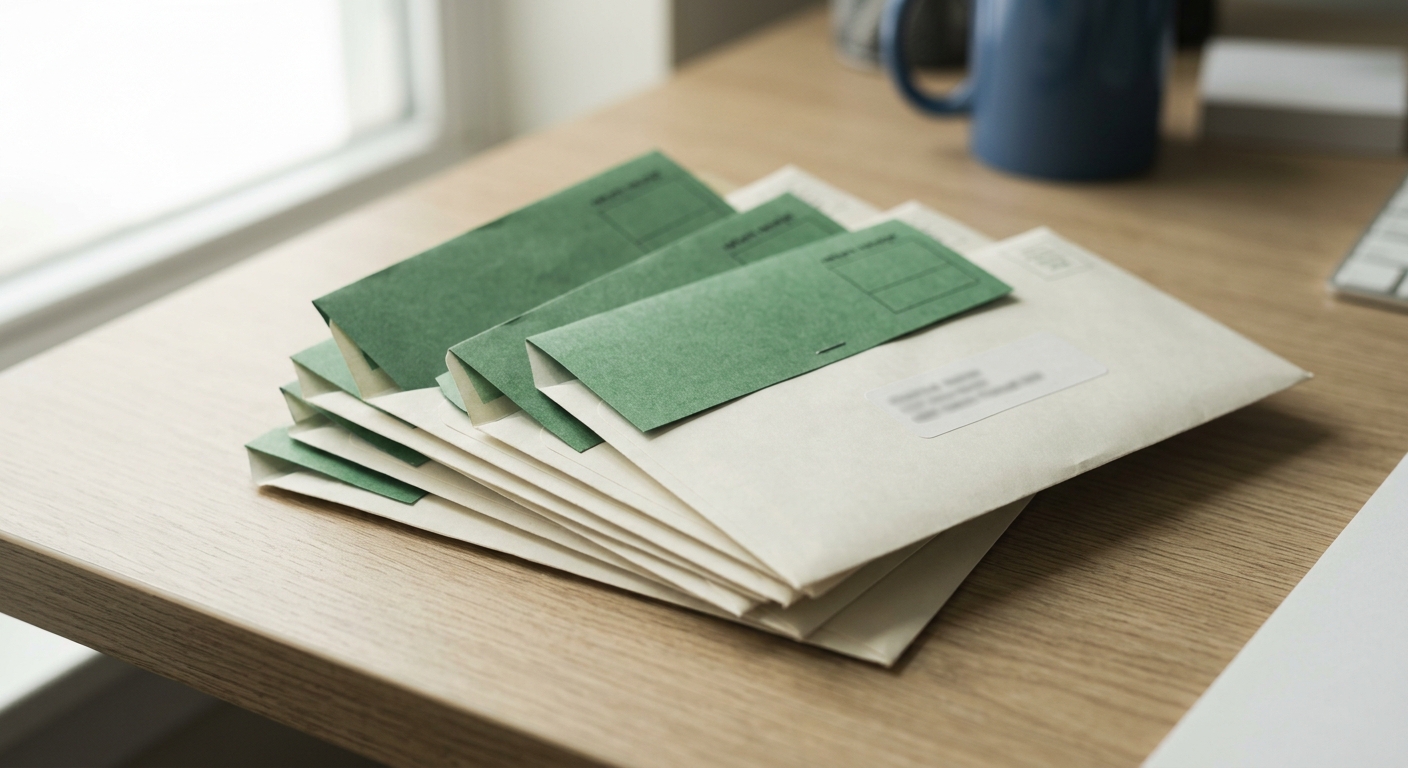 Stack of certified mail envelopes with return receipt cards, illustrating a formal request to vacate