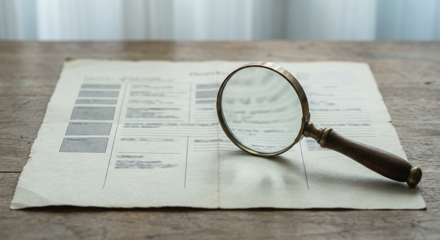 Alabama magnifying glass resting on a printed county property record document
