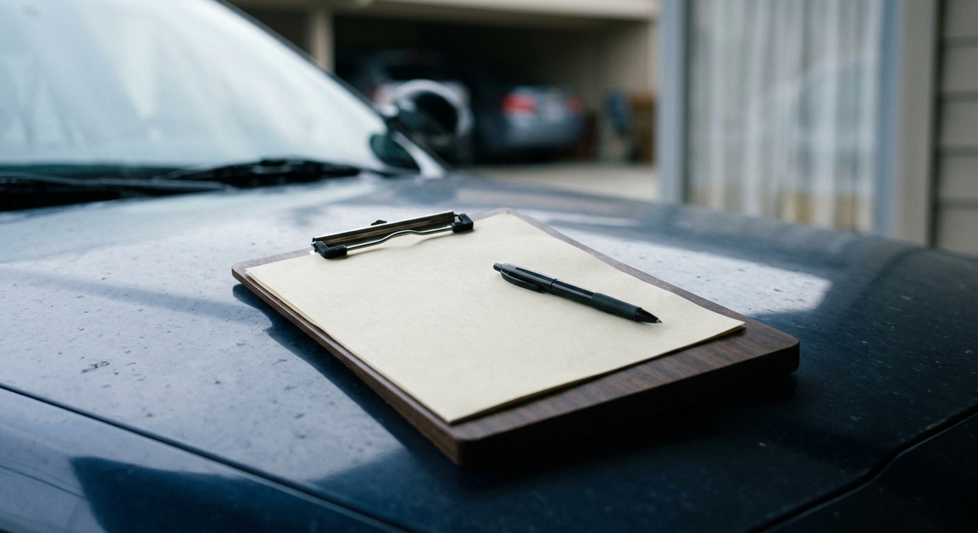 Squatters rights a clipboard with a blank affidavit form and a pen on a patrol car hood