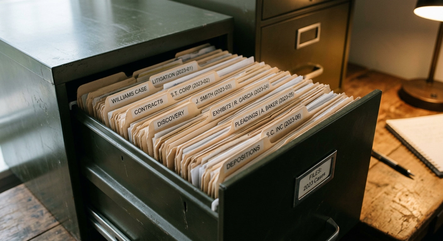 South Dakota filing cabinet with organized legal folders