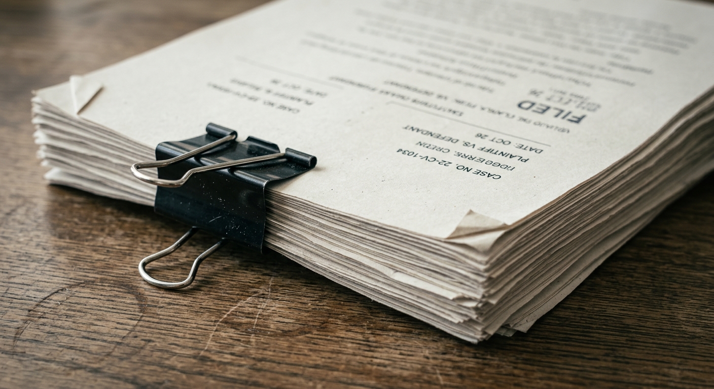Minnesota stack of court documents held together with a binder clip