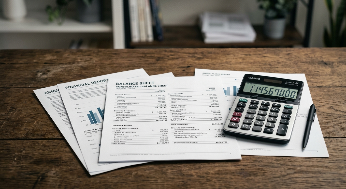 Tennessee calculator beside printed financial statements on a desk
