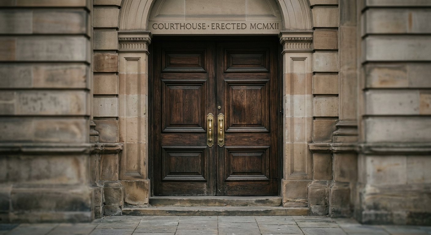 Utah courthouse entrance door with brass handles