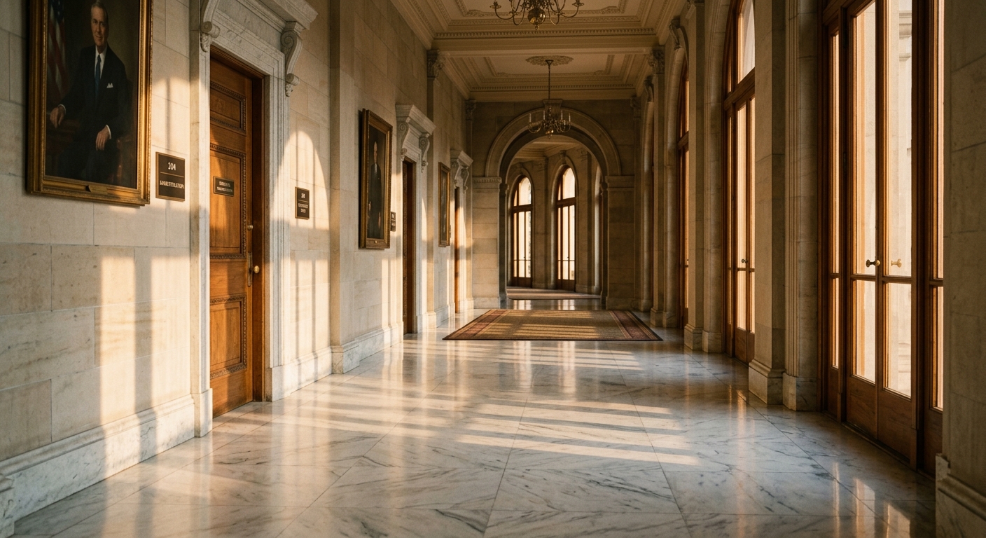 Virginia official government building hallway with marble floors
