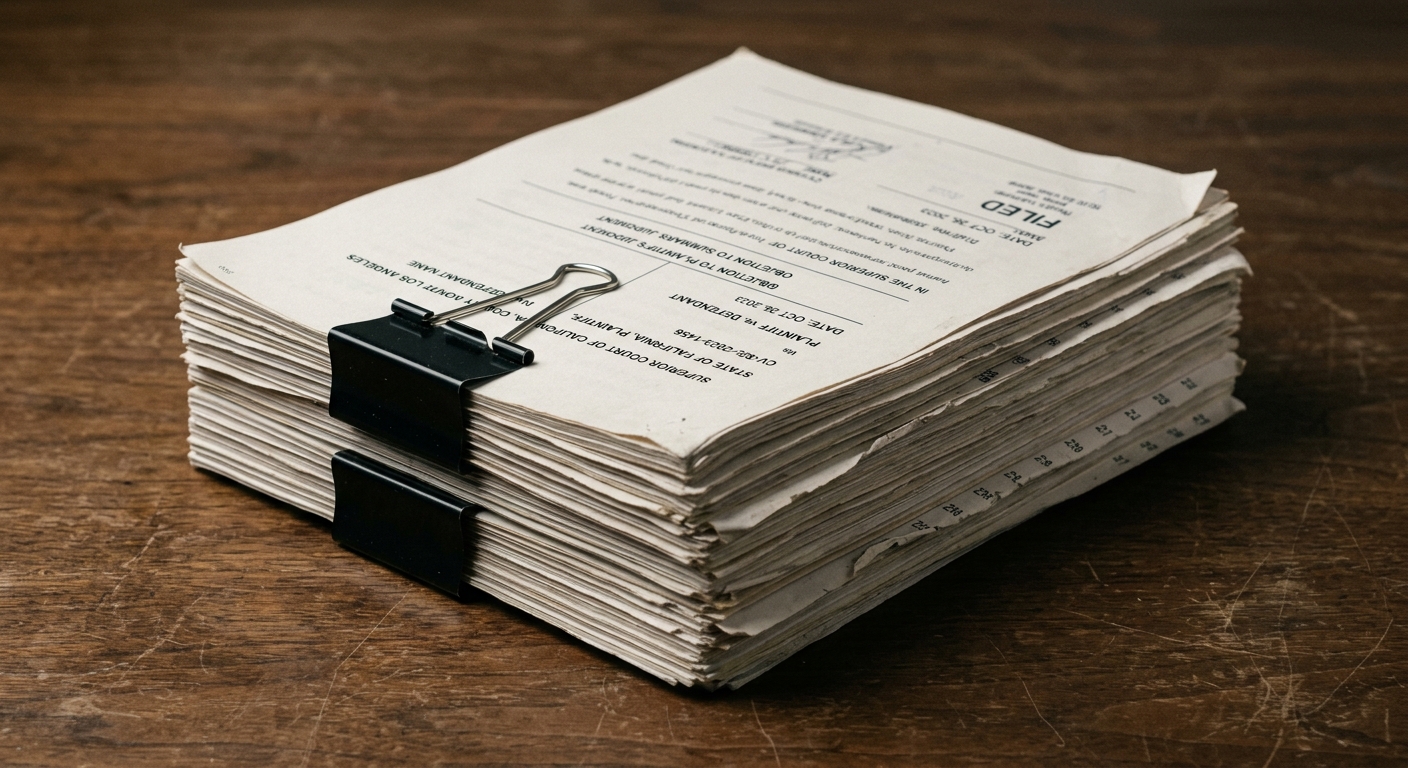 Texas stack of court documents held together with a binder clip