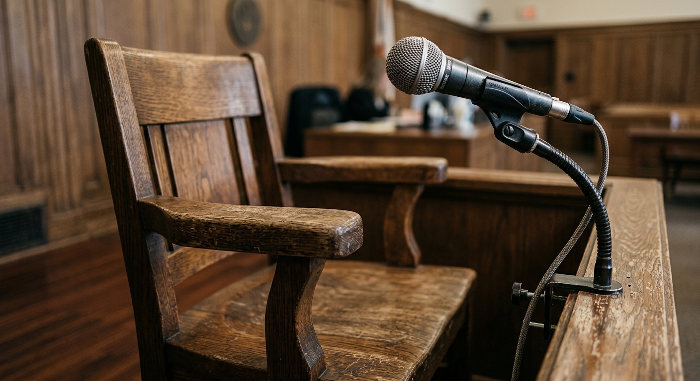 Utah witness chair in a courtroom with a microphone