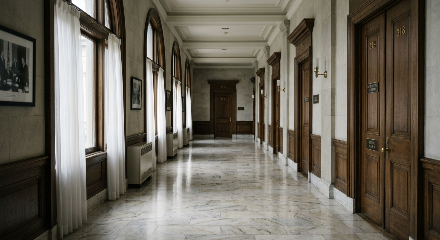 United States official government building hallway with marble floors