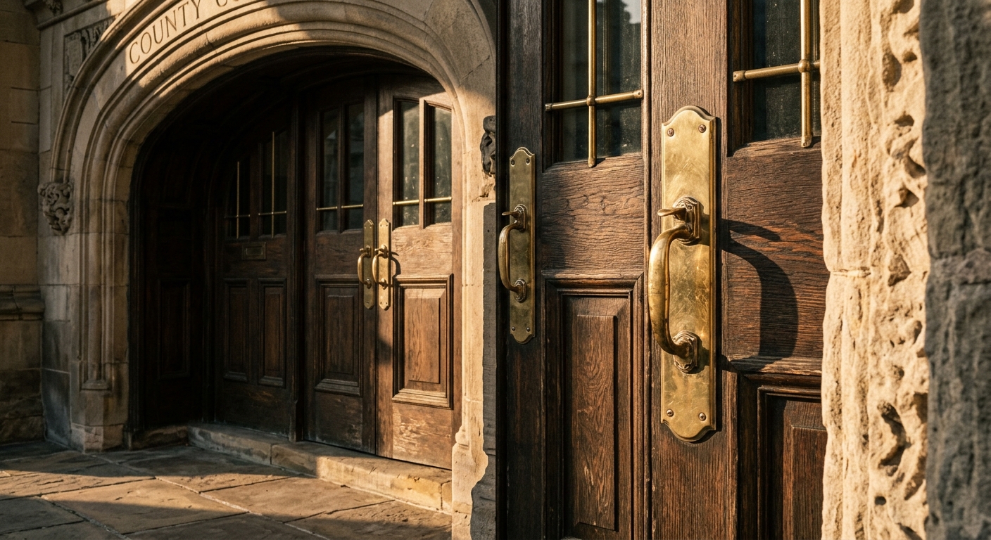 United States courthouse entrance door with brass handles