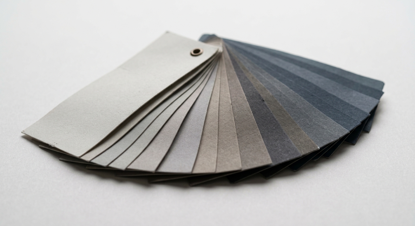 a fan of tint sample swatches from light to dark, no people