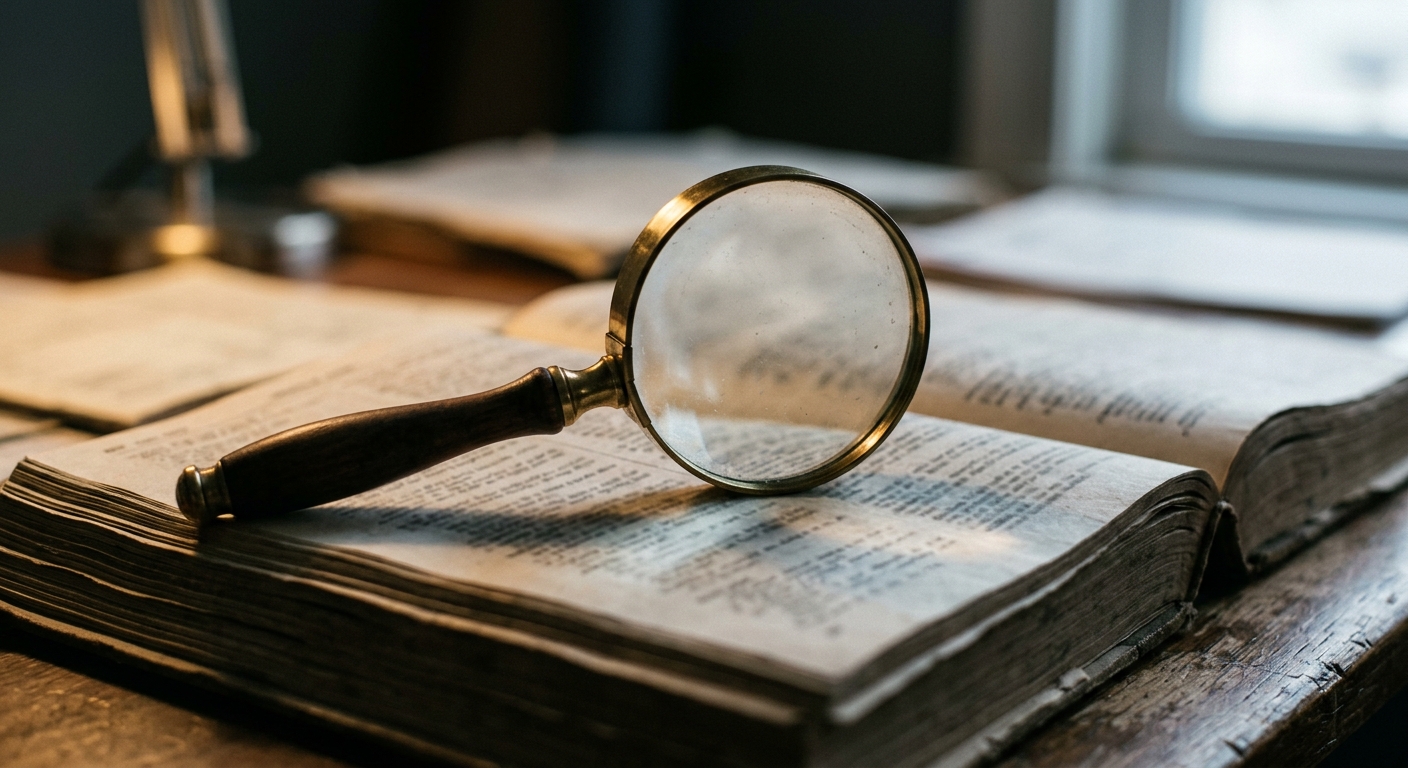 a magnifying glass resting on a printed vehicle code document, no people