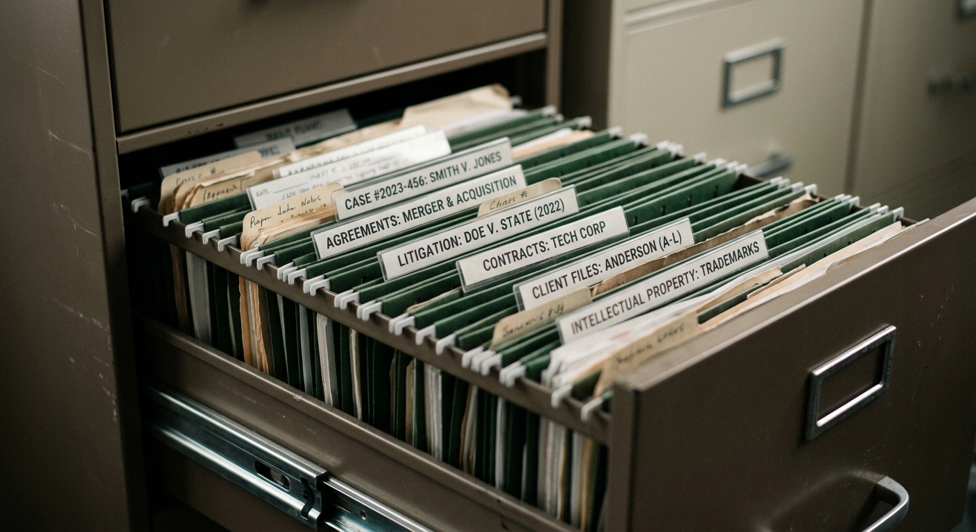 New Mexico filing cabinet with organized legal folders