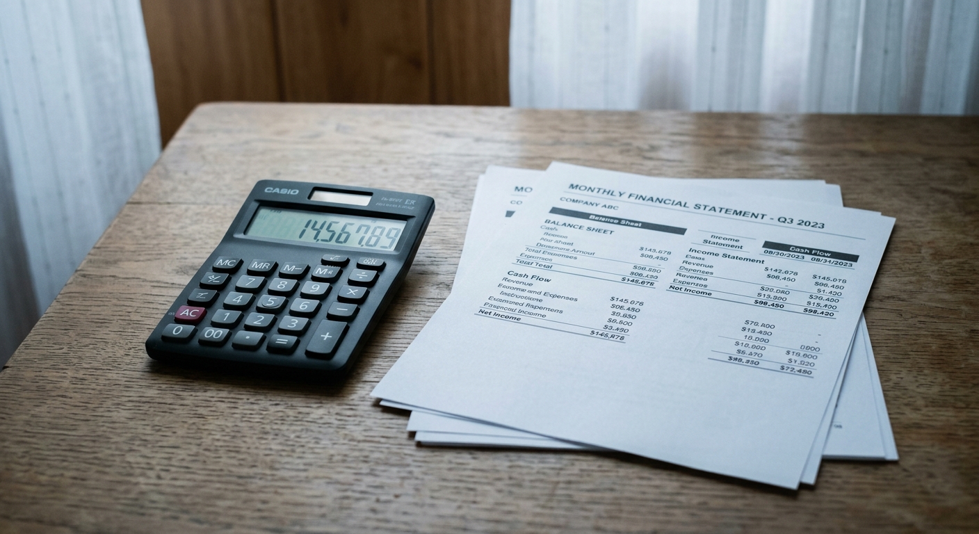 Florida calculator beside printed financial statements on a desk