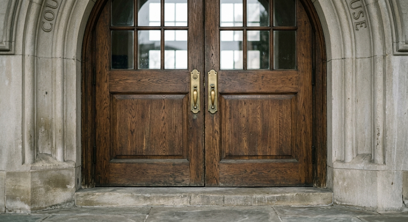 Indiana courthouse entrance door with brass handles