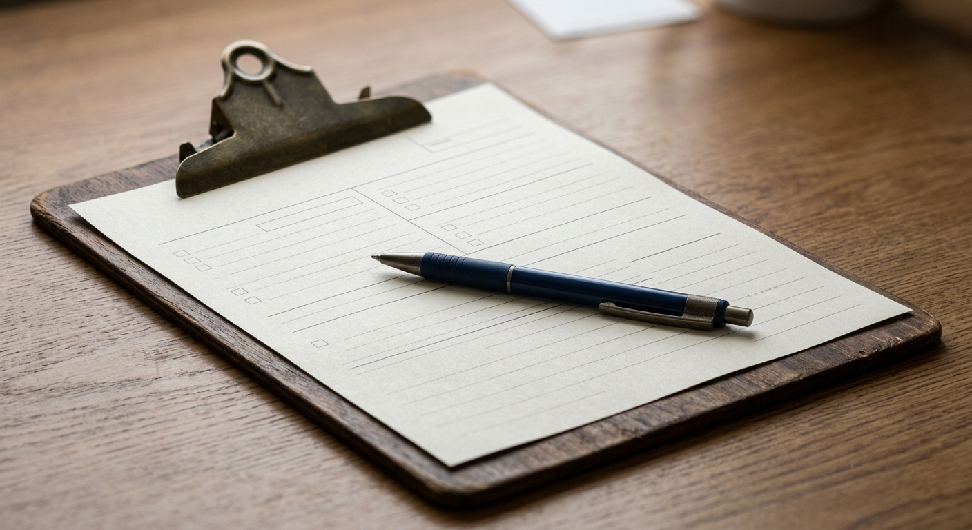 a blank workers compensation claim form on a clipboard with a pen
